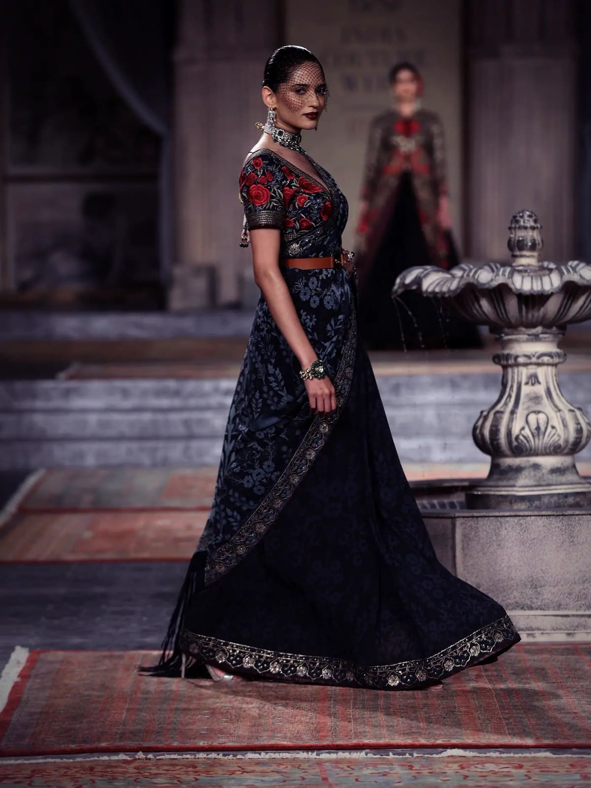 Aubergine Tissue Anarkali — front view