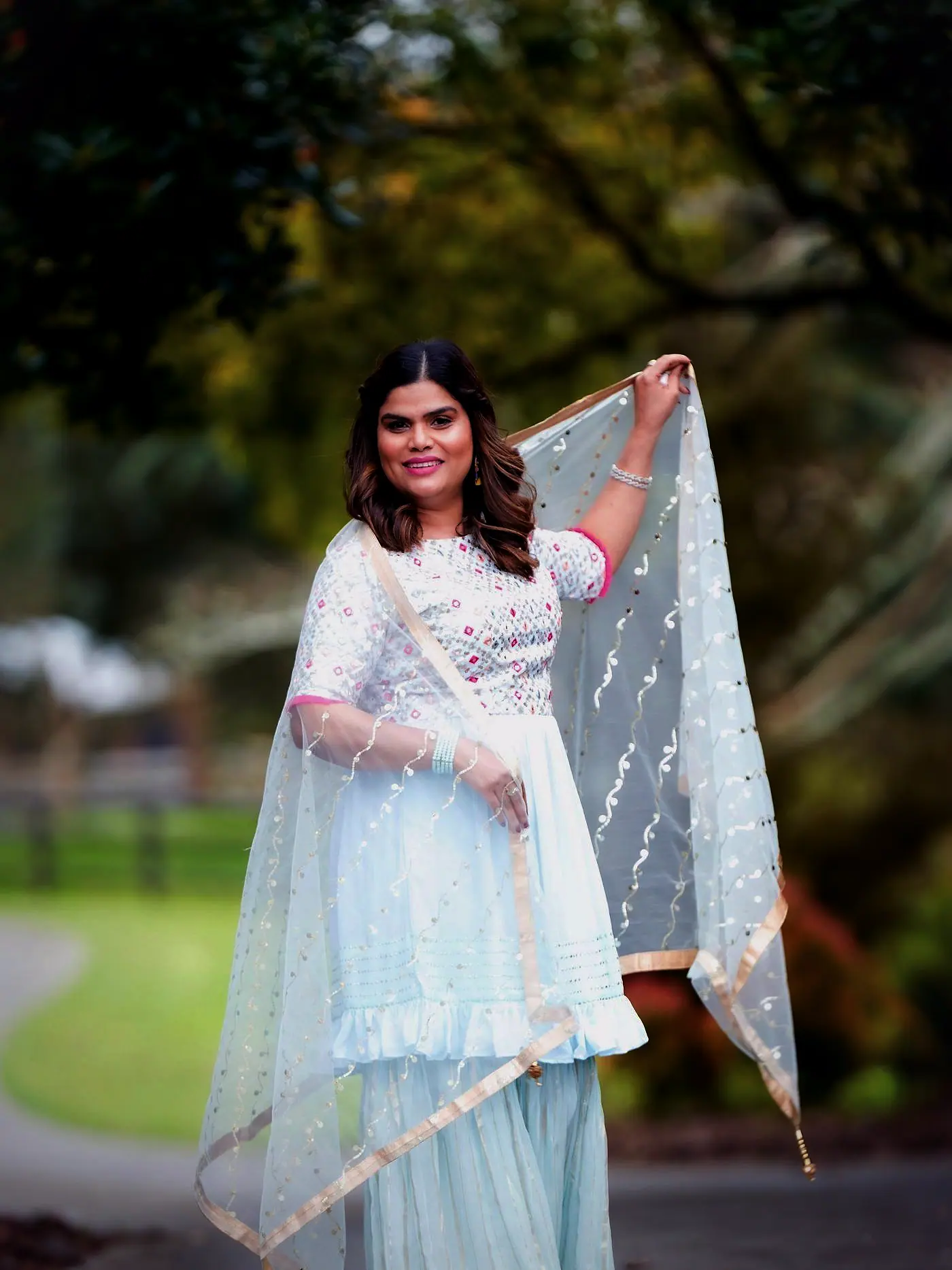 Champagne Chanderi Co-ord — front view