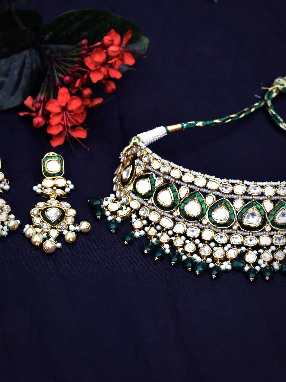 Polki bridal set, necklace and earrings
