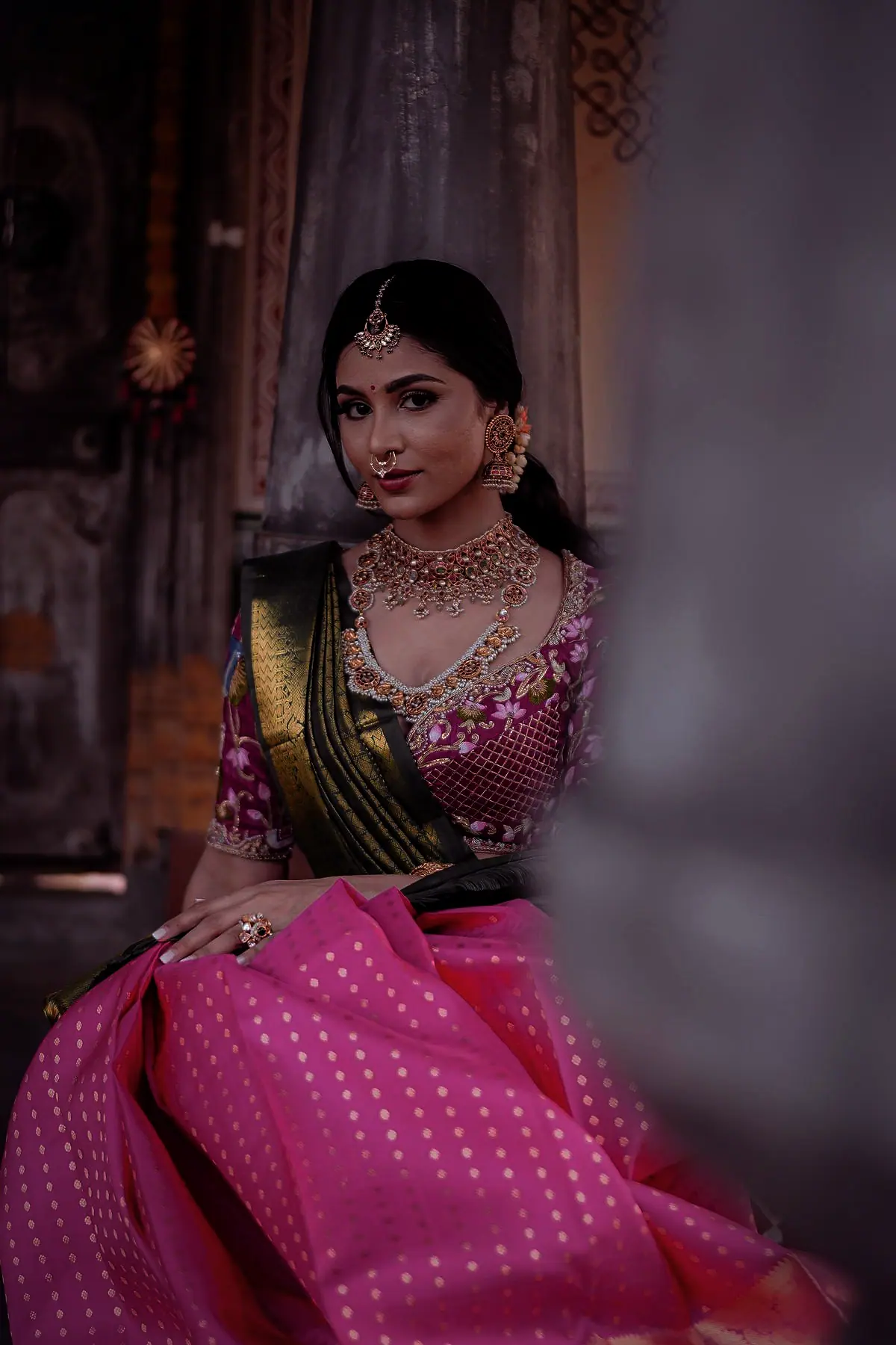 Tissue anarkali in aubergine
