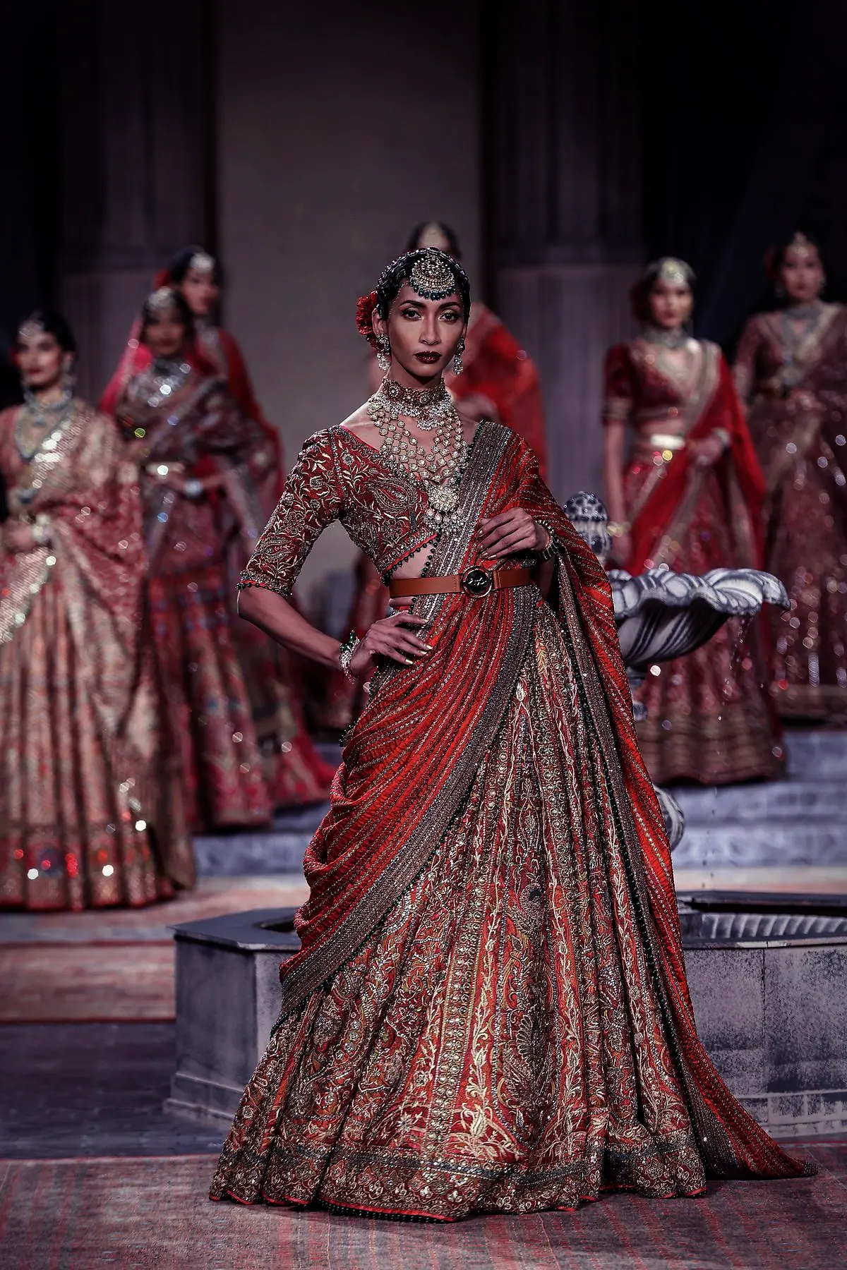 Imperial plum against ivory, full length