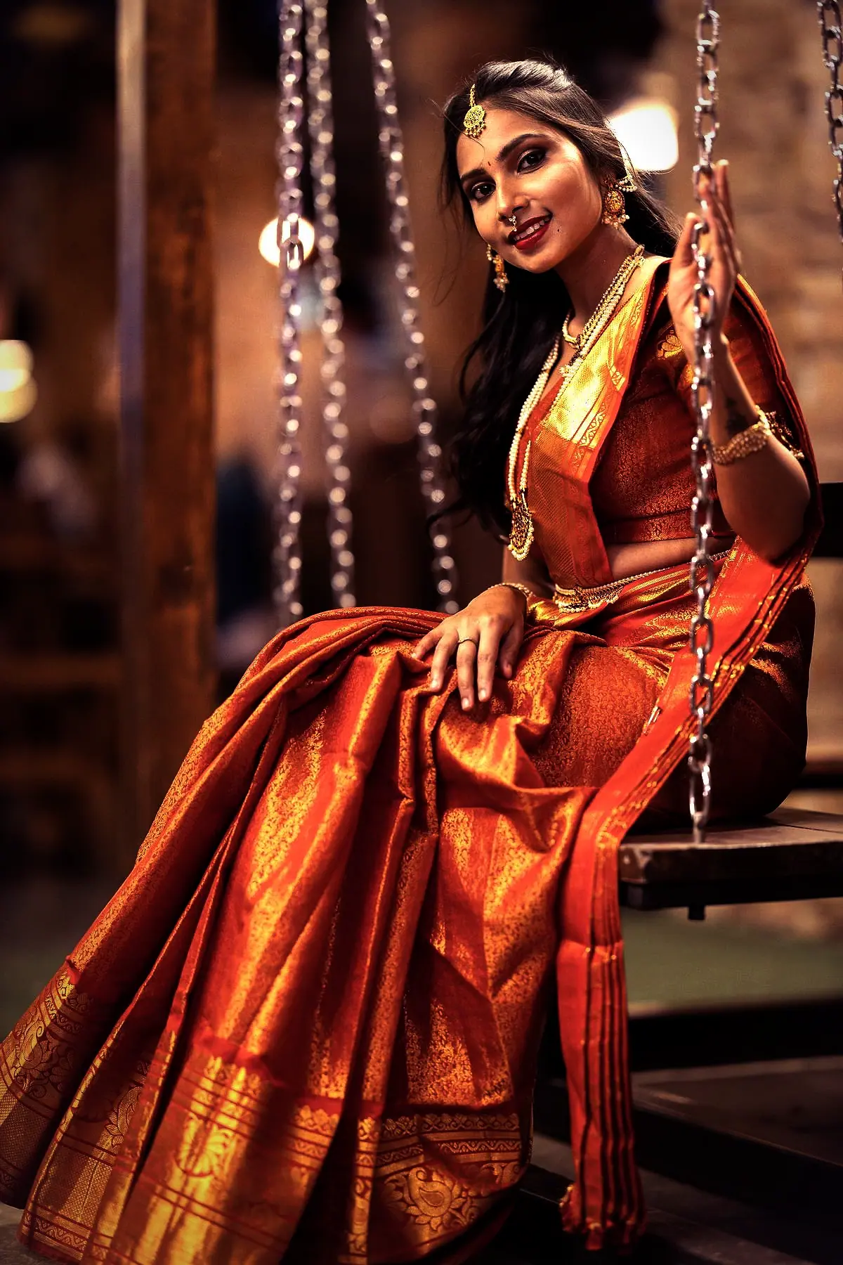 Muhurtham lehenga, ivory and antique gold
