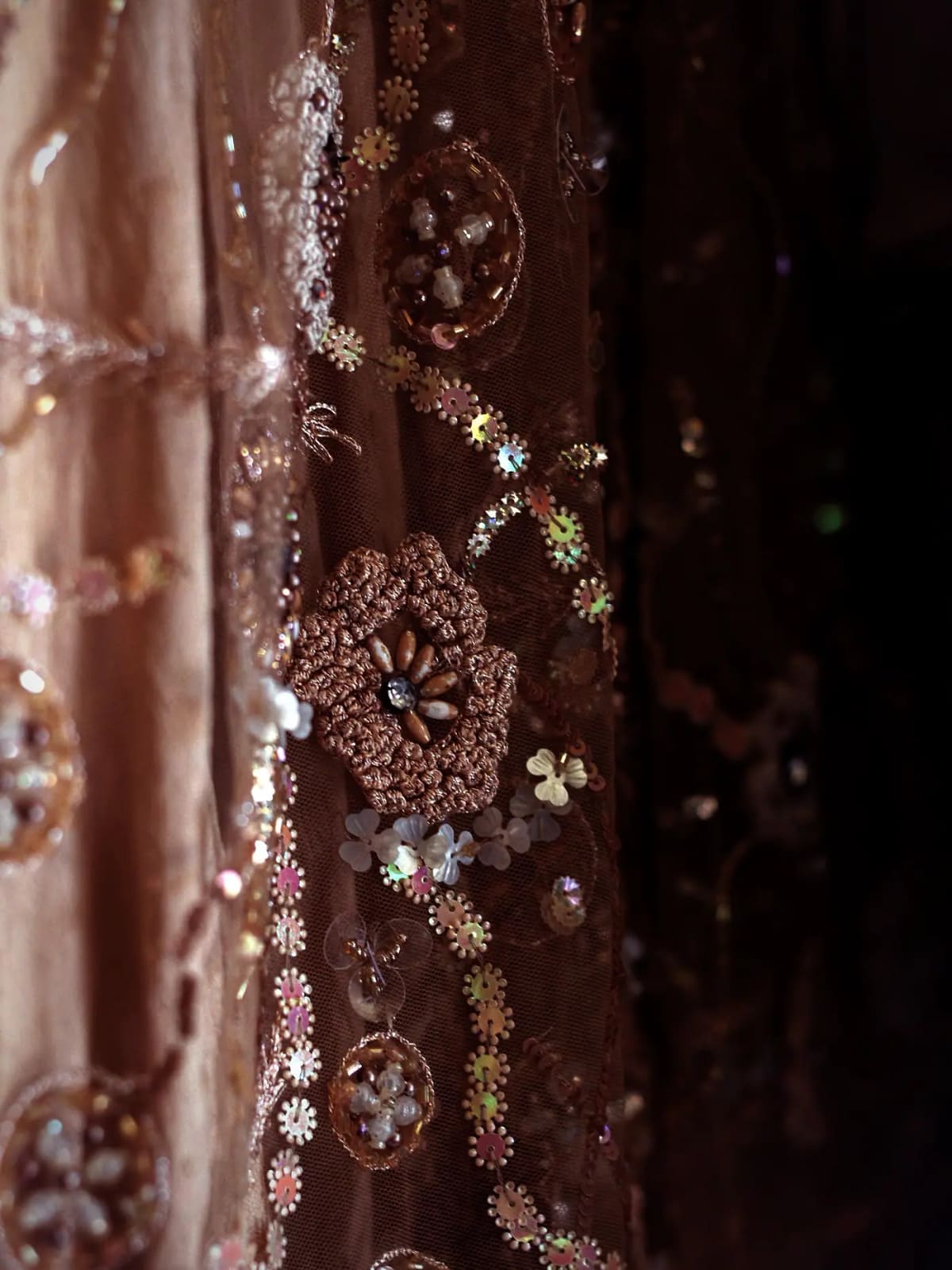 Signature Swan Drape Gown — embroidery view